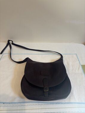 Barbour Vintage Dark Brown Leather Flap Crossbody Bag